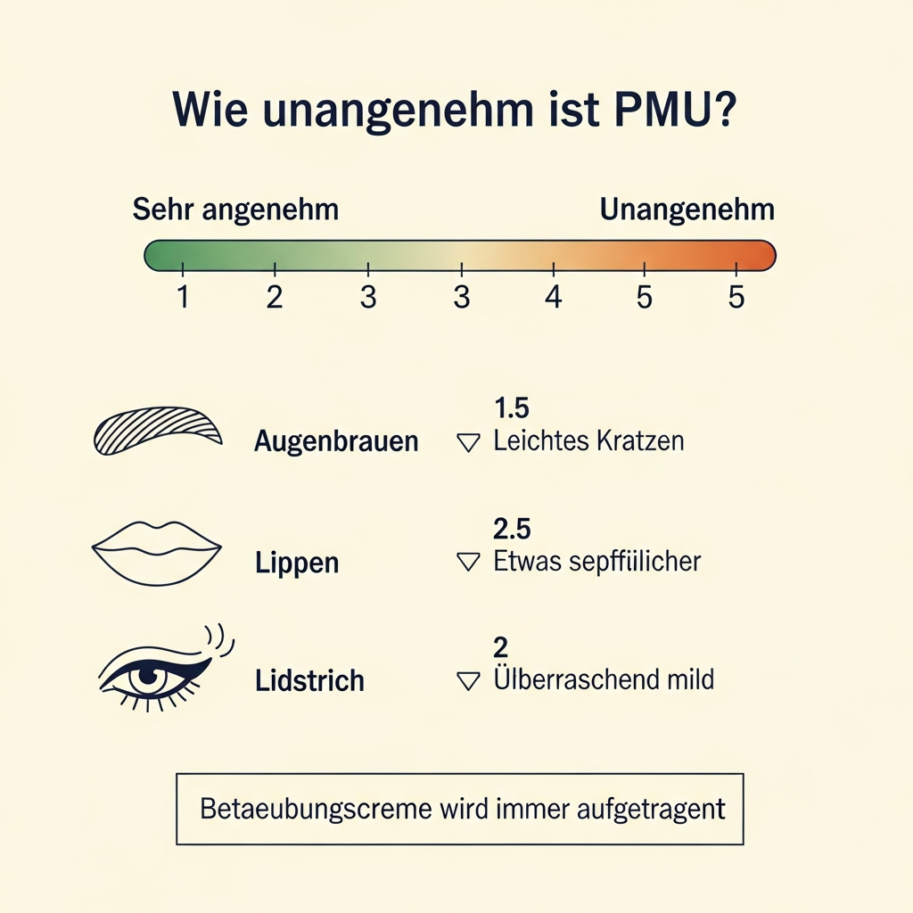 PMU Schmerzvergleich nach Körperstelle: Augenbrauen, Lippen, Lidstrich